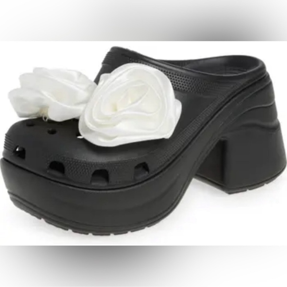 🌸NEW SIREN CLOG CROCS Rossette Black Women’s Size 8 With Tags. - Picture 6 of 11
